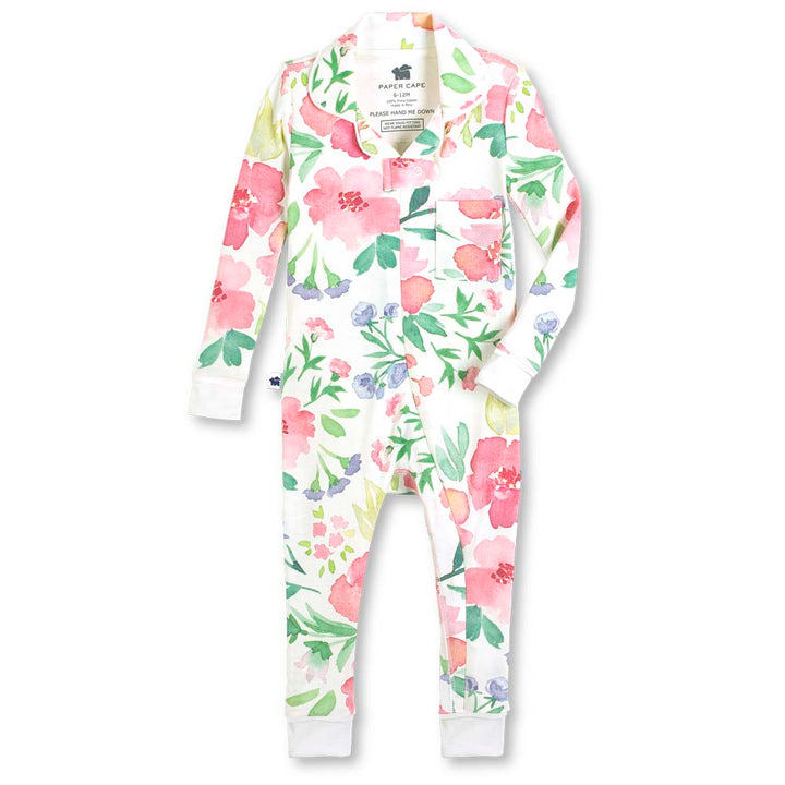 Footless Pajama Onesie - Watercolor Floral
