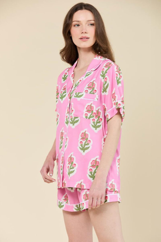 Floret Pajama Shorts Set - Pink - Pajamas