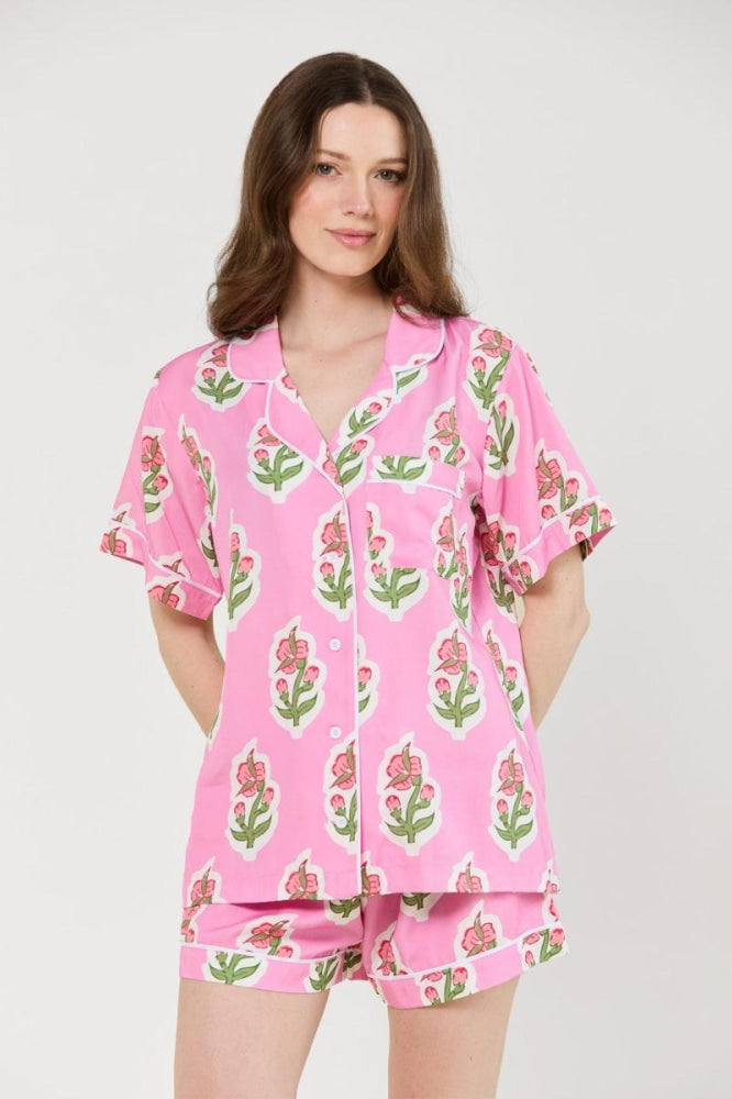 Floret Pajama Shorts Set - Pink - Pajamas