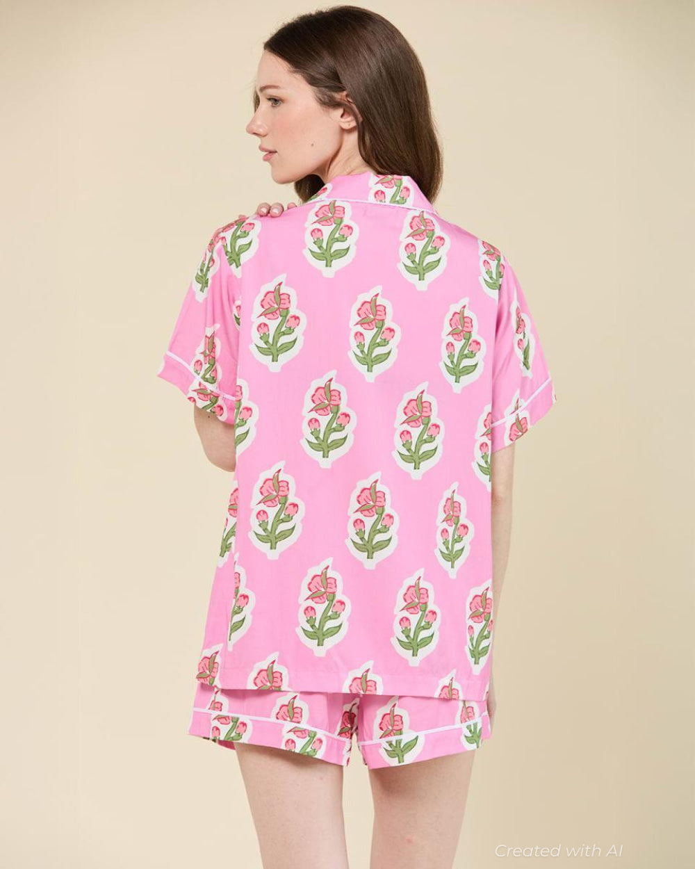 Floret Pajama Shorts Set - Pink - Pajamas
