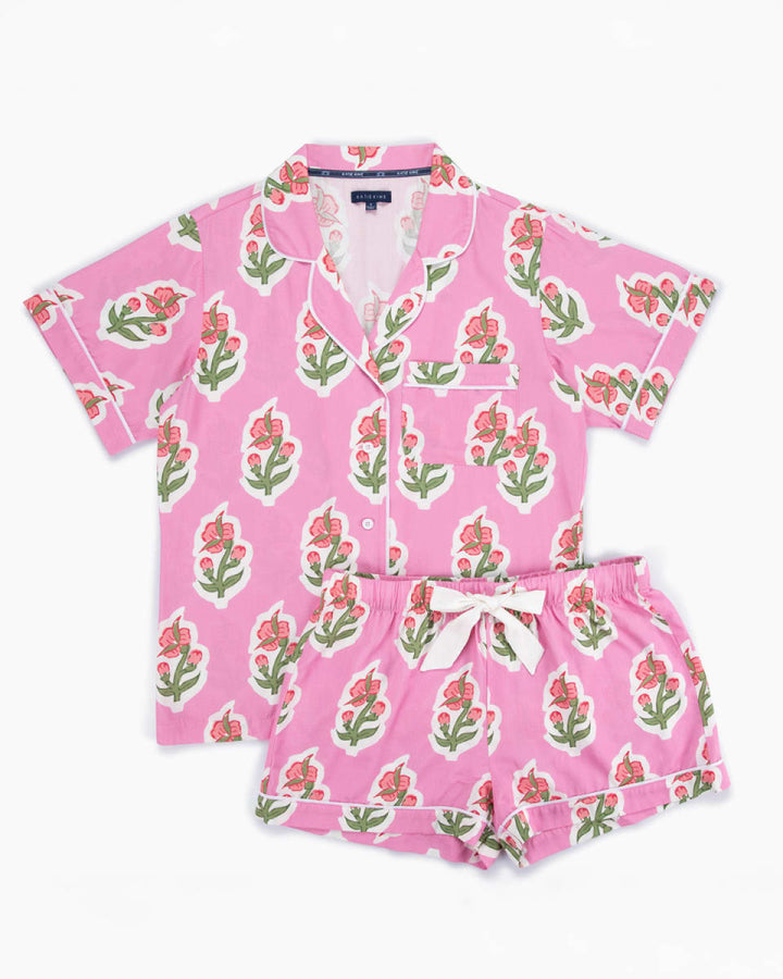 Floret Pajama Shorts Set - Pink - Pajamas