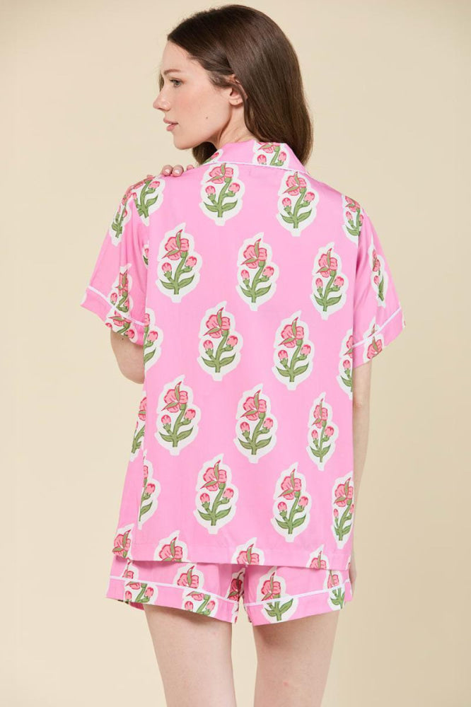 Floret Pajama Shorts Set - Pink - Pajamas