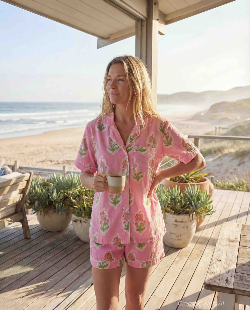 Floret Pajama Shorts Set - Pink - Pajamas