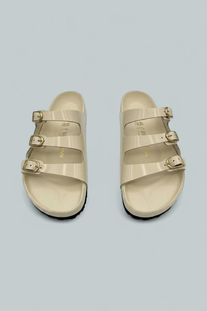 Florida Exquisite Natural Leather Patent Sandals - High Shine Ecru - Sandals