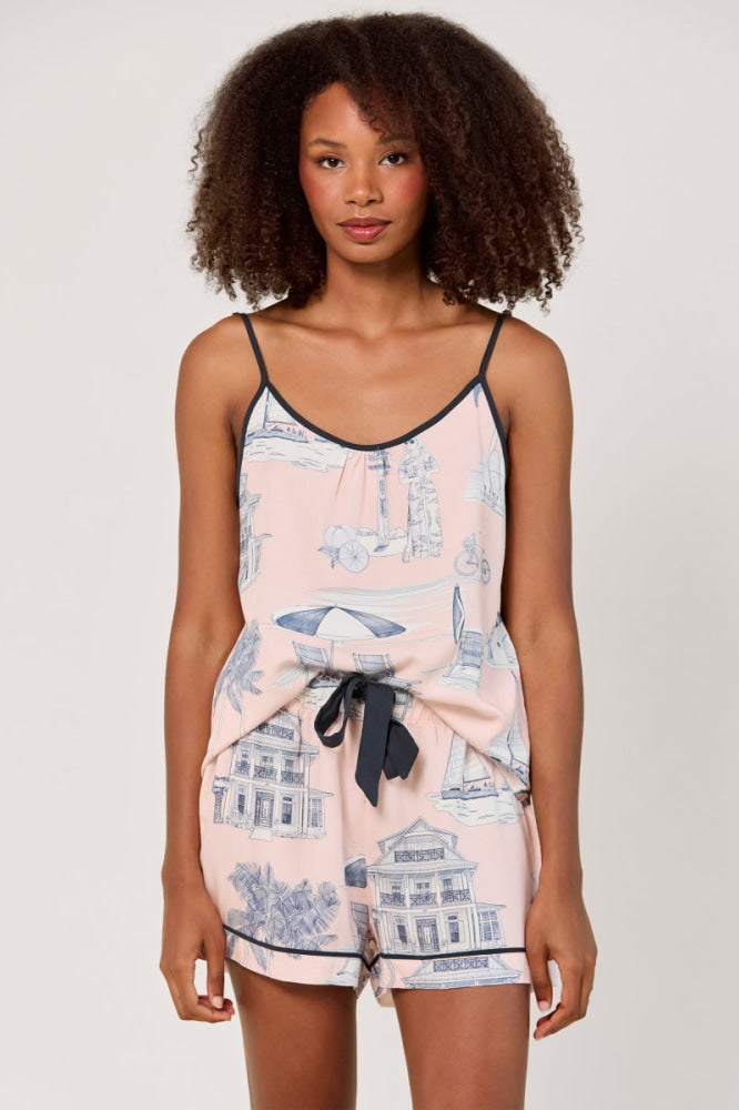 Florida Toile Cami Shorts Set - Pink Navy - Pajamas