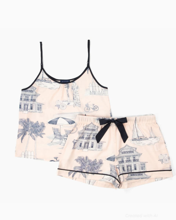 Florida Toile Cami Shorts Set - Pink Navy - Pajamas