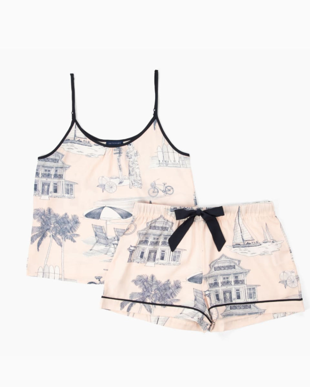 Florida Toile Cami Shorts Set - Pink Navy - Pajamas