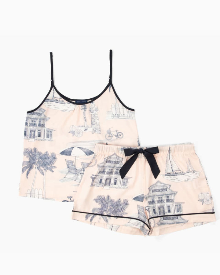 Florida Toile Cami Shorts Set - Pink Navy - Pajamas