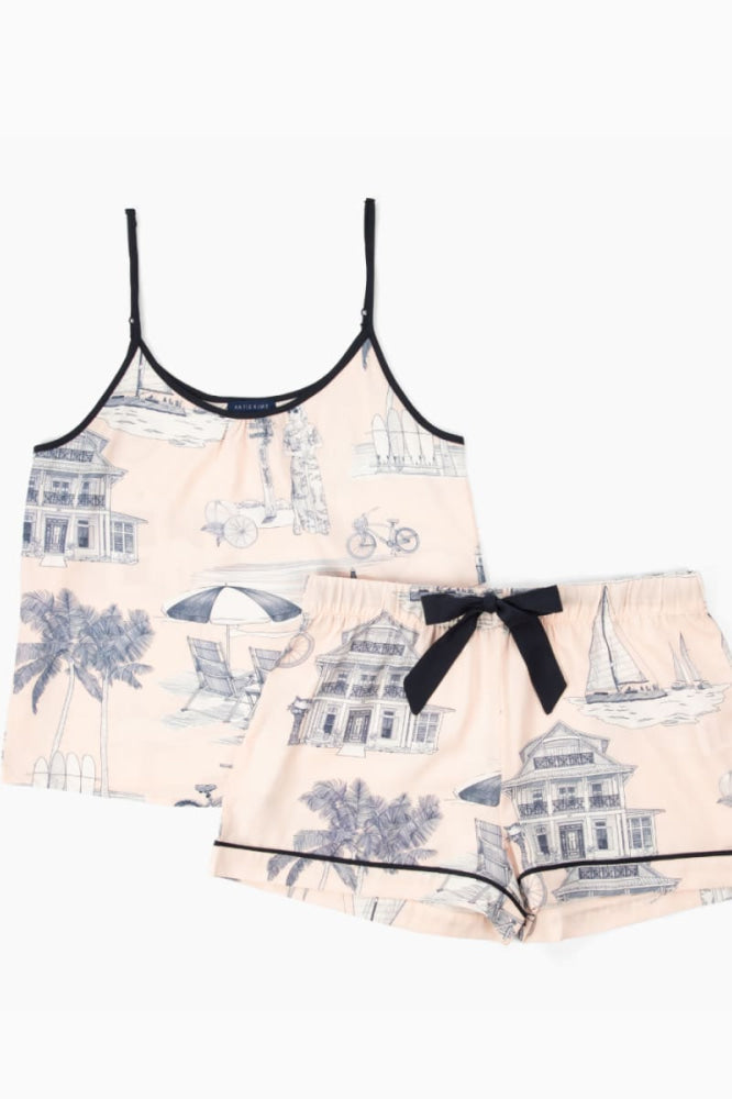 Florida Toile Cami Shorts Set - Pink Navy - Pajamas