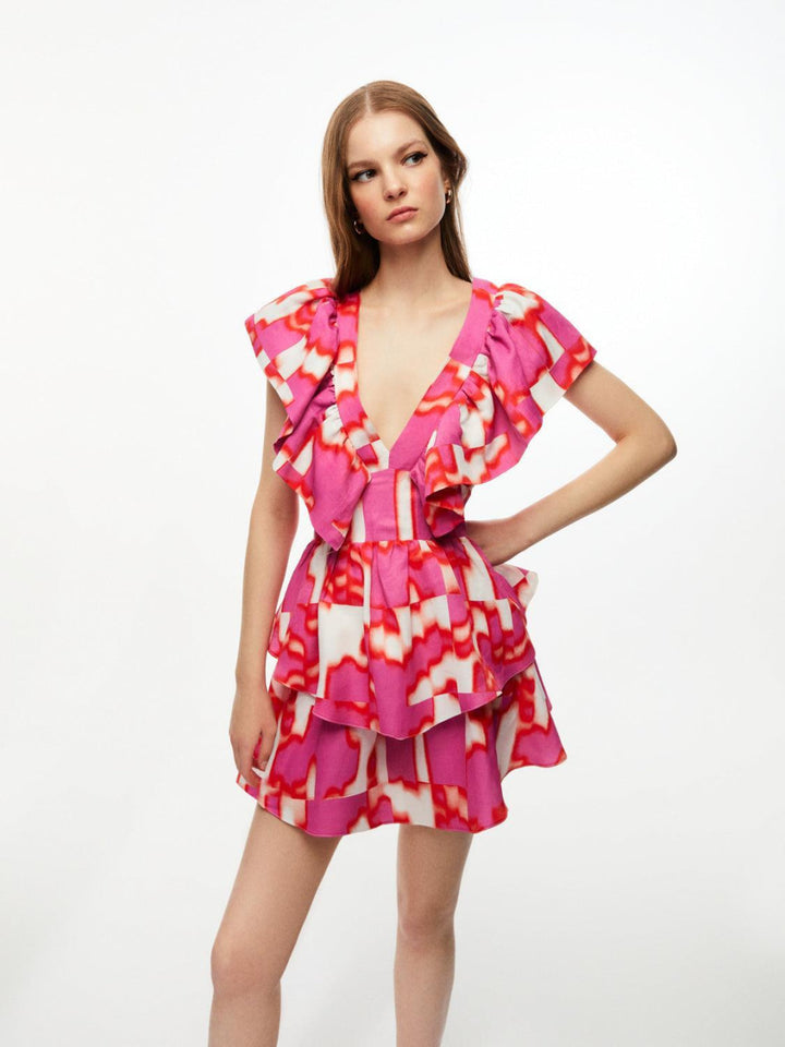 Flowy Printed Mini Dress - Multi-Colored - Dresses