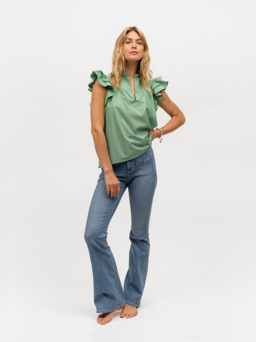 Flutter Sleeve - Lime & Salt Please - Blouse