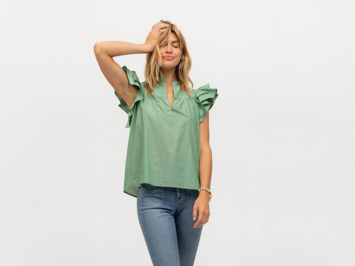 Flutter Sleeve - Lime & Salt Please - Blouse