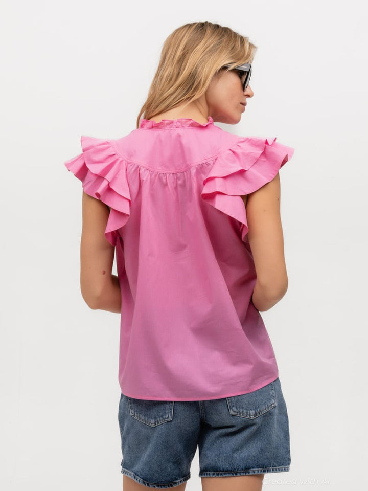 Flutter Sleeve - Pink Sapphire - Blouse