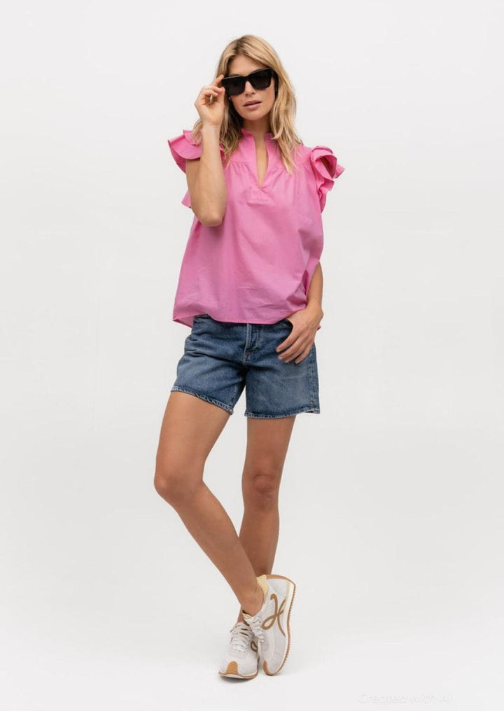 Flutter Sleeve - Pink Sapphire - Blouse