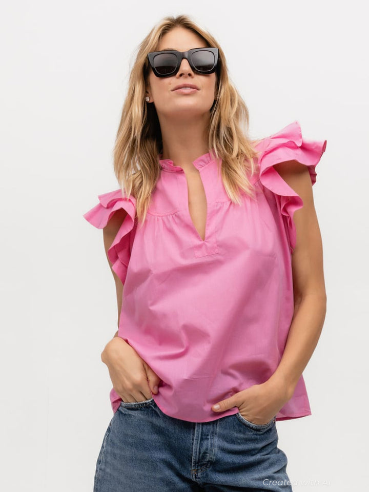 Flutter Sleeve - Pink Sapphire - Blouse