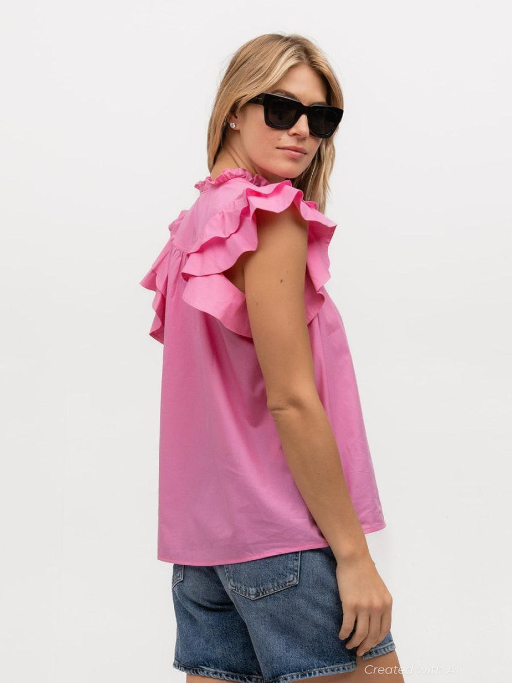 Flutter Sleeve - Pink Sapphire - Blouse