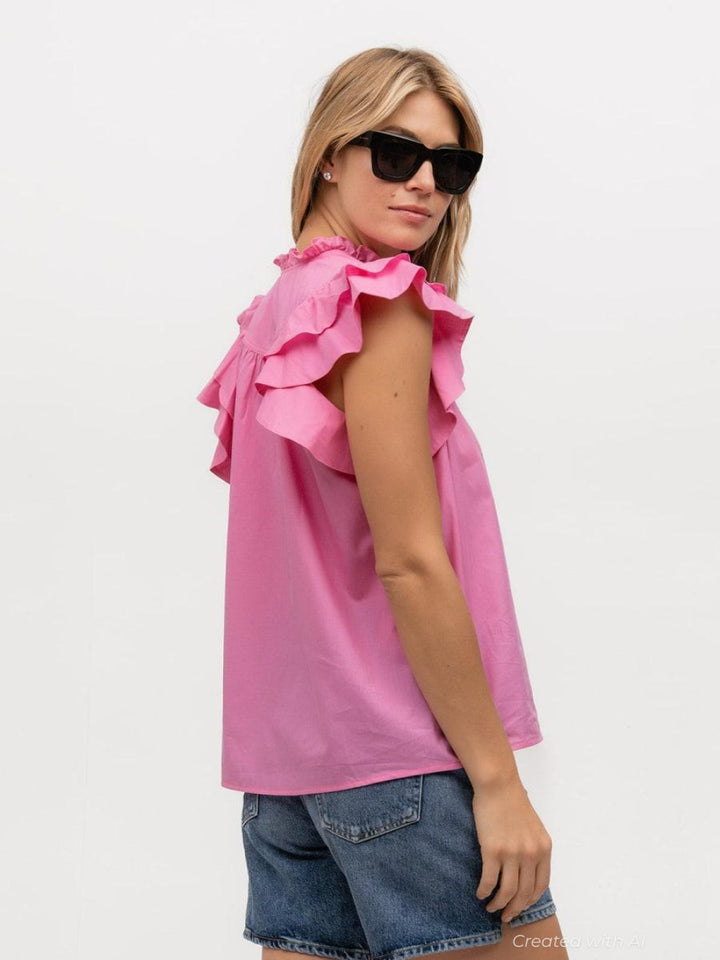Flutter Sleeve - Pink Sapphire - Blouse