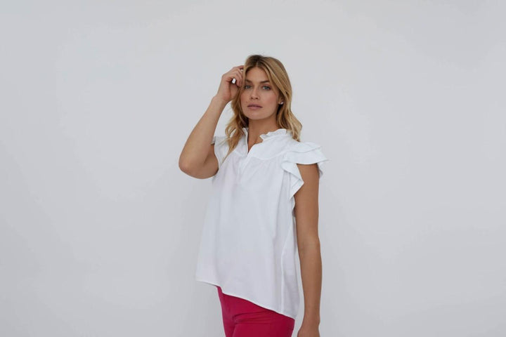 Flutter Sleeve - White Lotus - Blouse