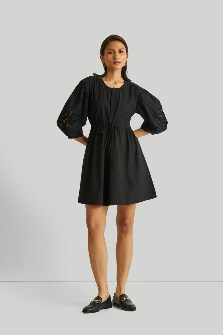 Shirt Dress With Balloon Sleeves - Black