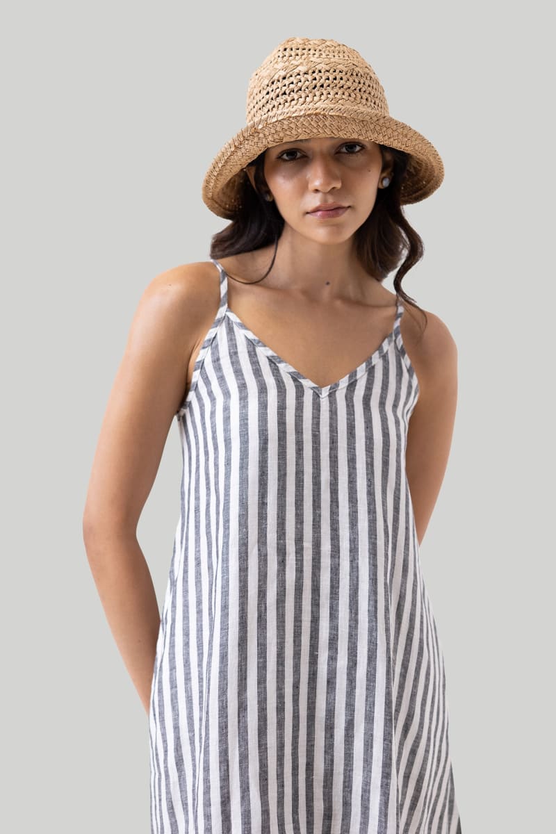 Short Tent Dress - Striped Linen