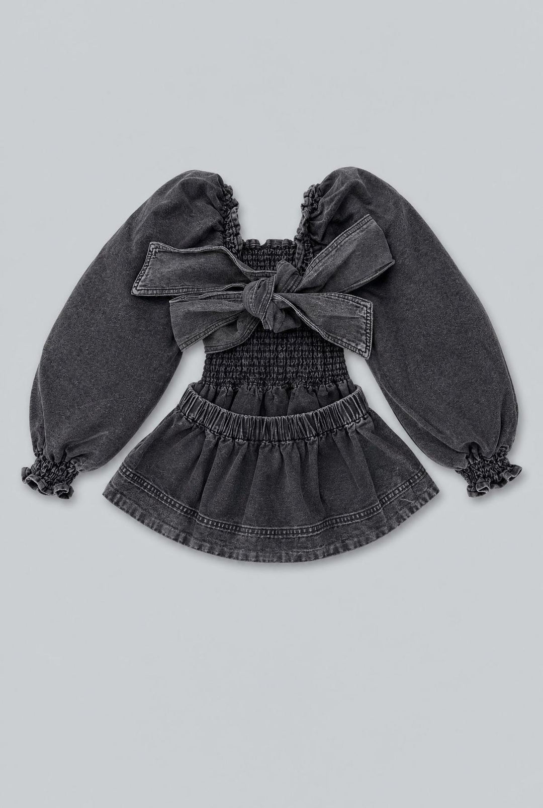 Smocked Puff Sleeve Top - Washed Black