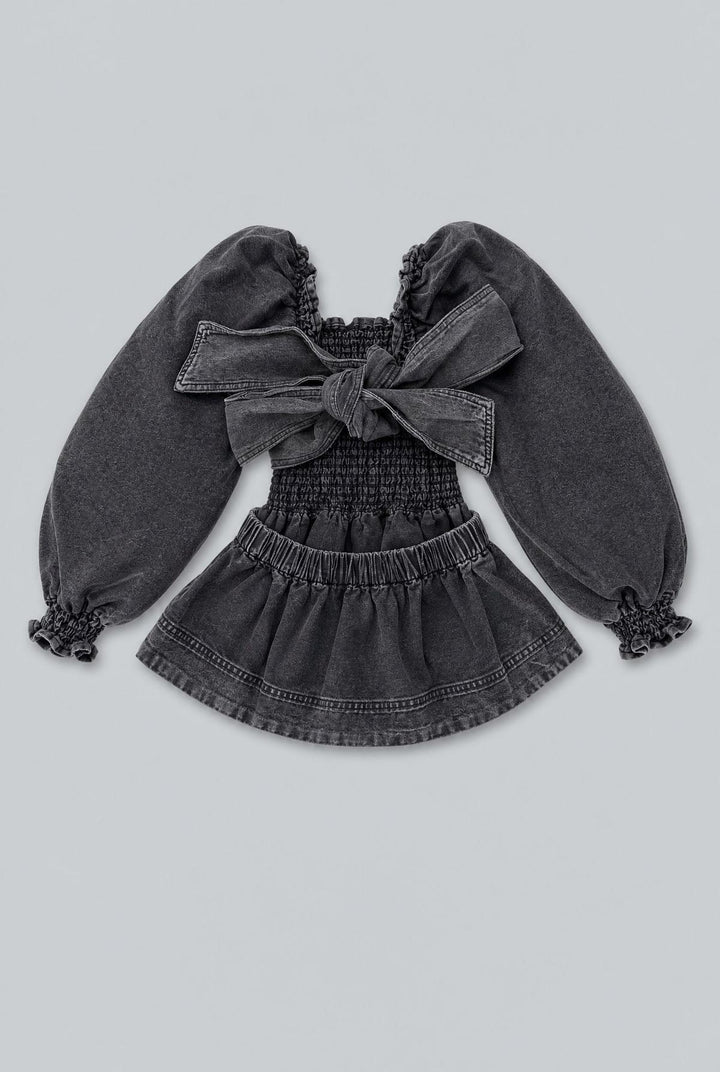 Smocked Puff Sleeve Top - Washed Black