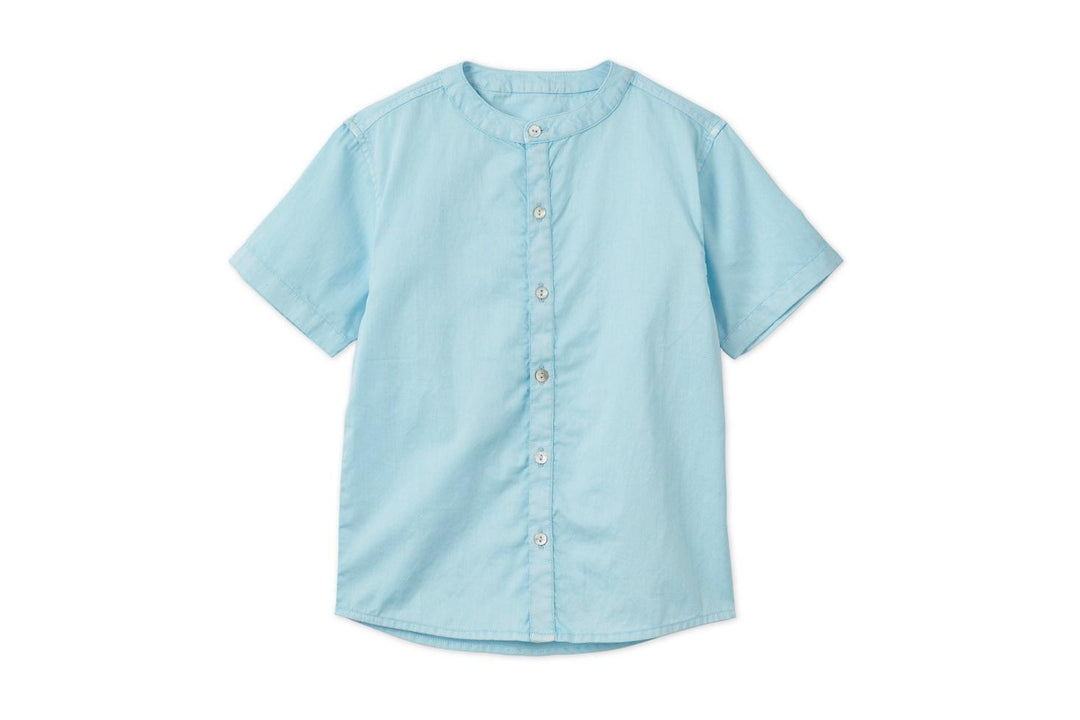 Short Sleeve Organic Cotton Woven Shirt - Sky Blue