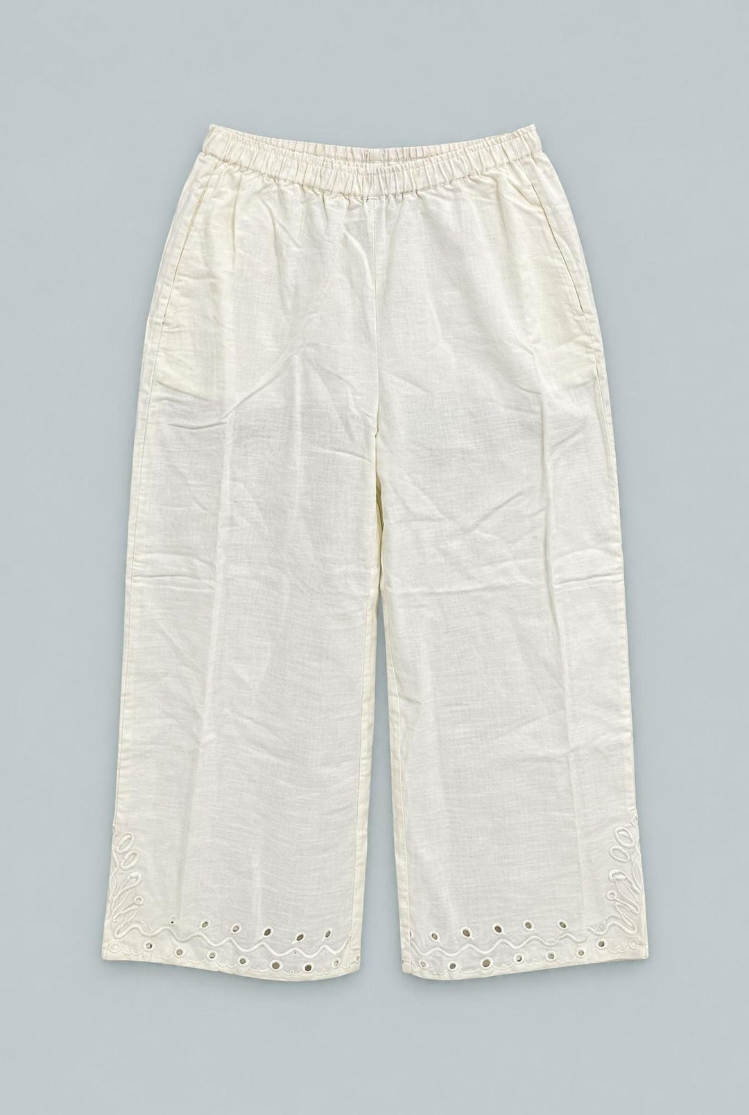 Kid's Embroidered Wide Leg Pants - Ivory