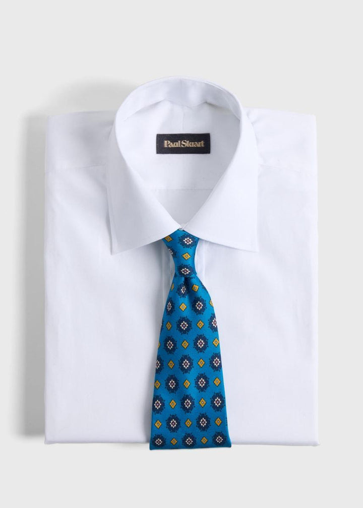 Printed Silk Medallion Tie - Teal