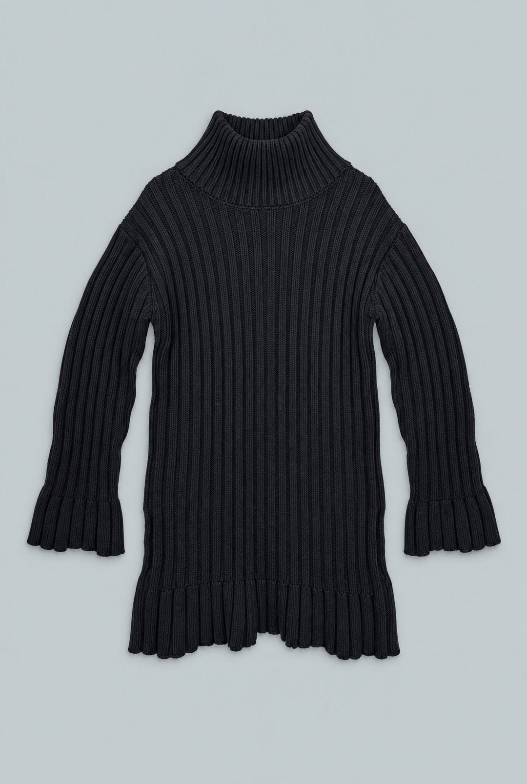 Ribbed Turtleneck Sweater Mini Dress - Black