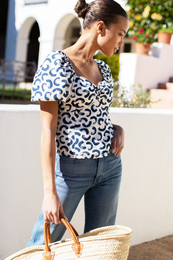 Frankie + Lou Top - Brush Strokes Pearl + Majolica Linen - Blouse