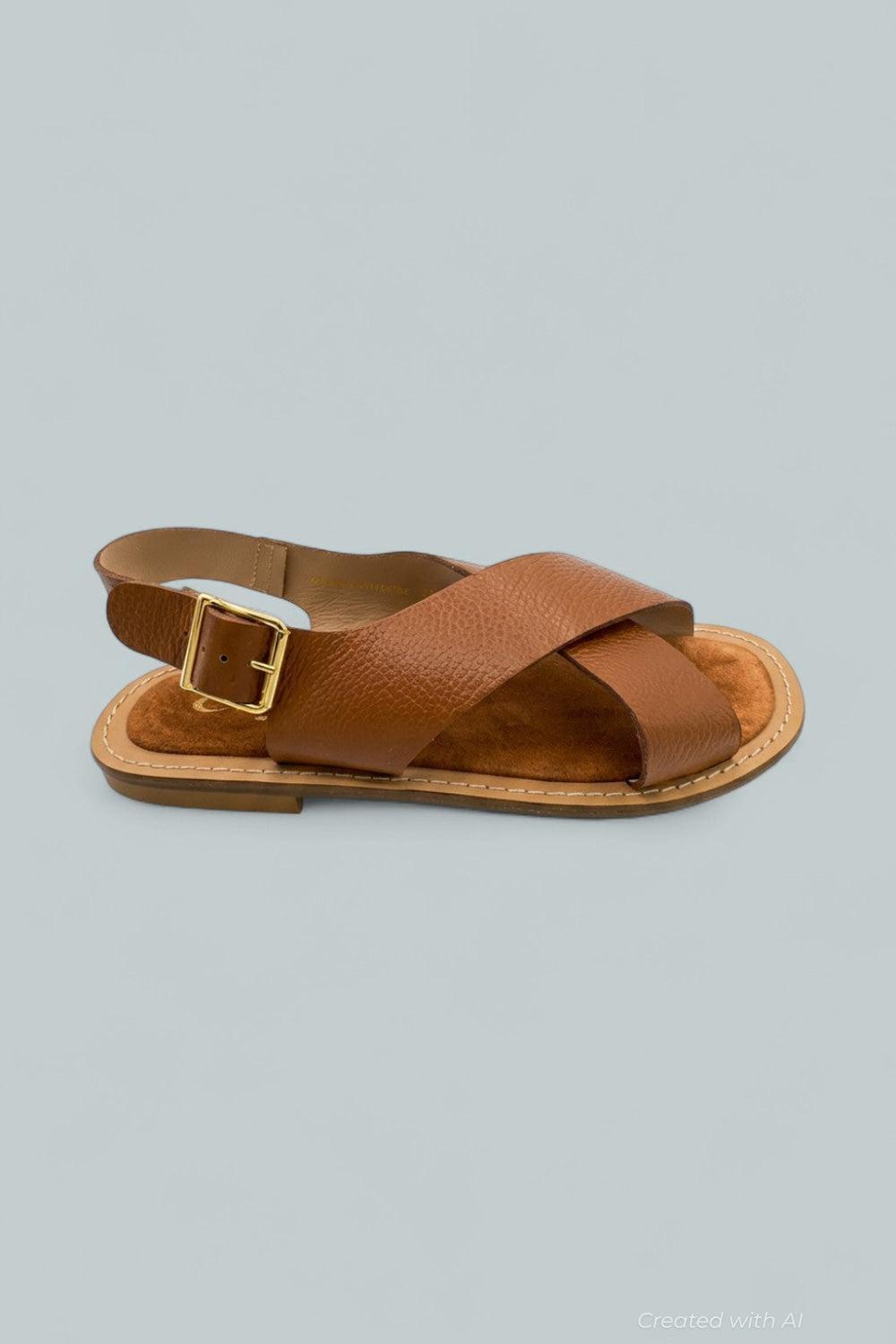 Freeda Leather Flat Sandals - Caramel - 8 - Sandals