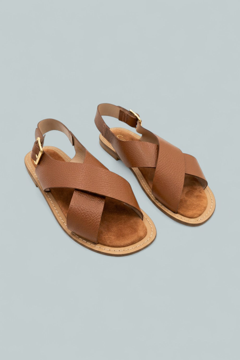 Freeda Leather Flat Sandals - Caramel - 8 - Sandals
