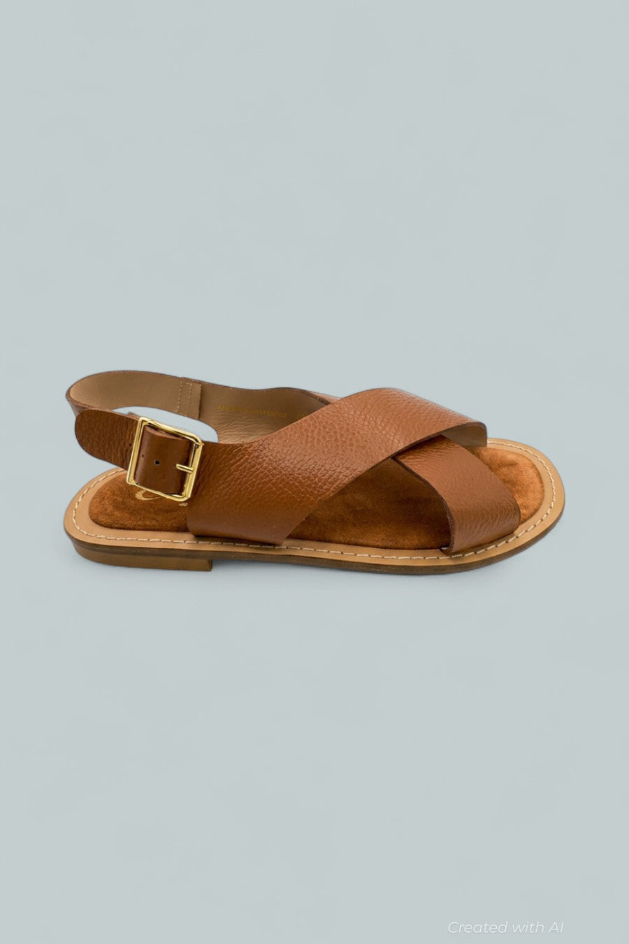 Freeda Leather Flat Sandals - Caramel - 8 - Sandals