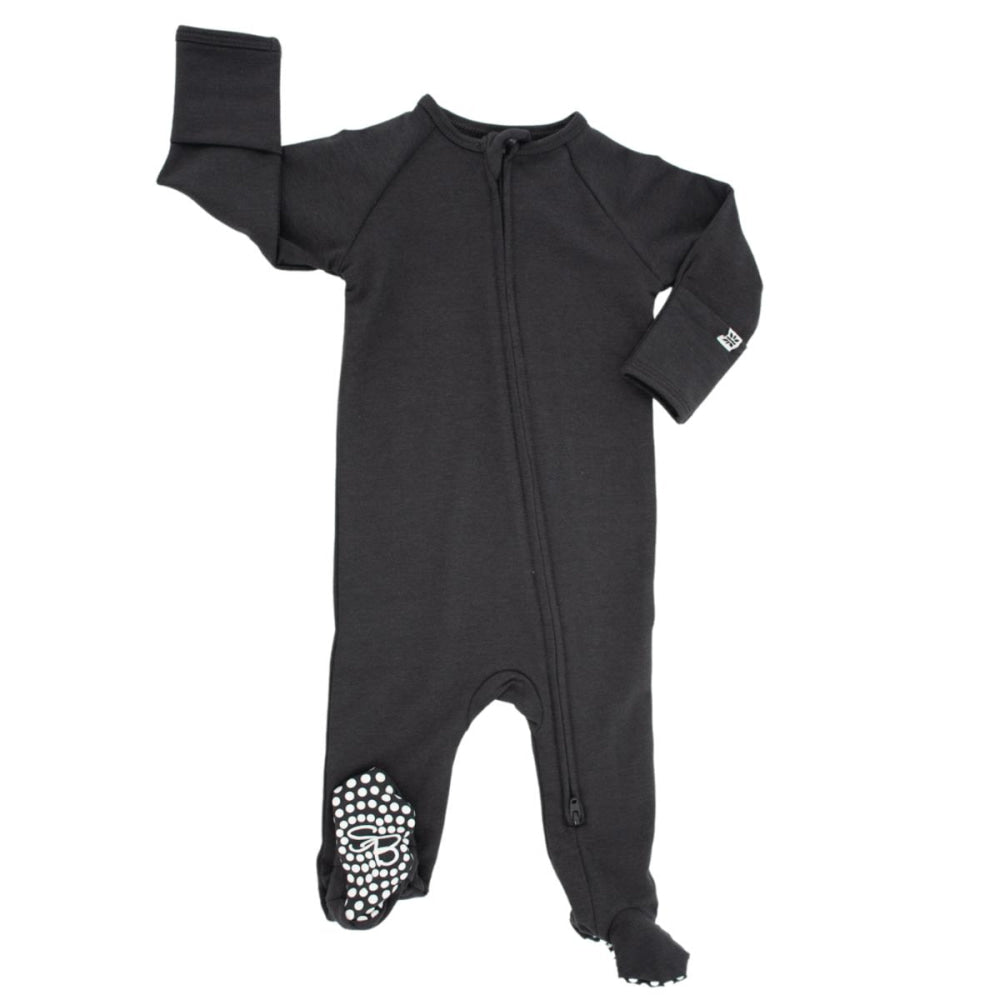 French Terry Zipper Footie - Charcoal Black - Pajamas