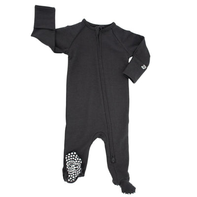 French Terry Zipper Footie - Charcoal Black - Pajamas