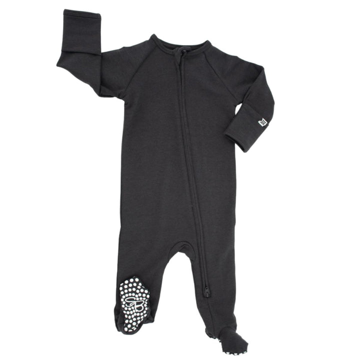 French Terry Zipper Footie - Charcoal Black - Pajamas