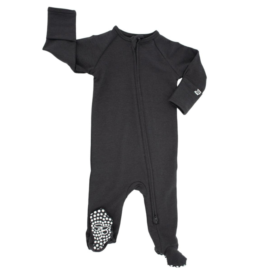 French Terry Zipper Footie - Charcoal Black - Pajamas