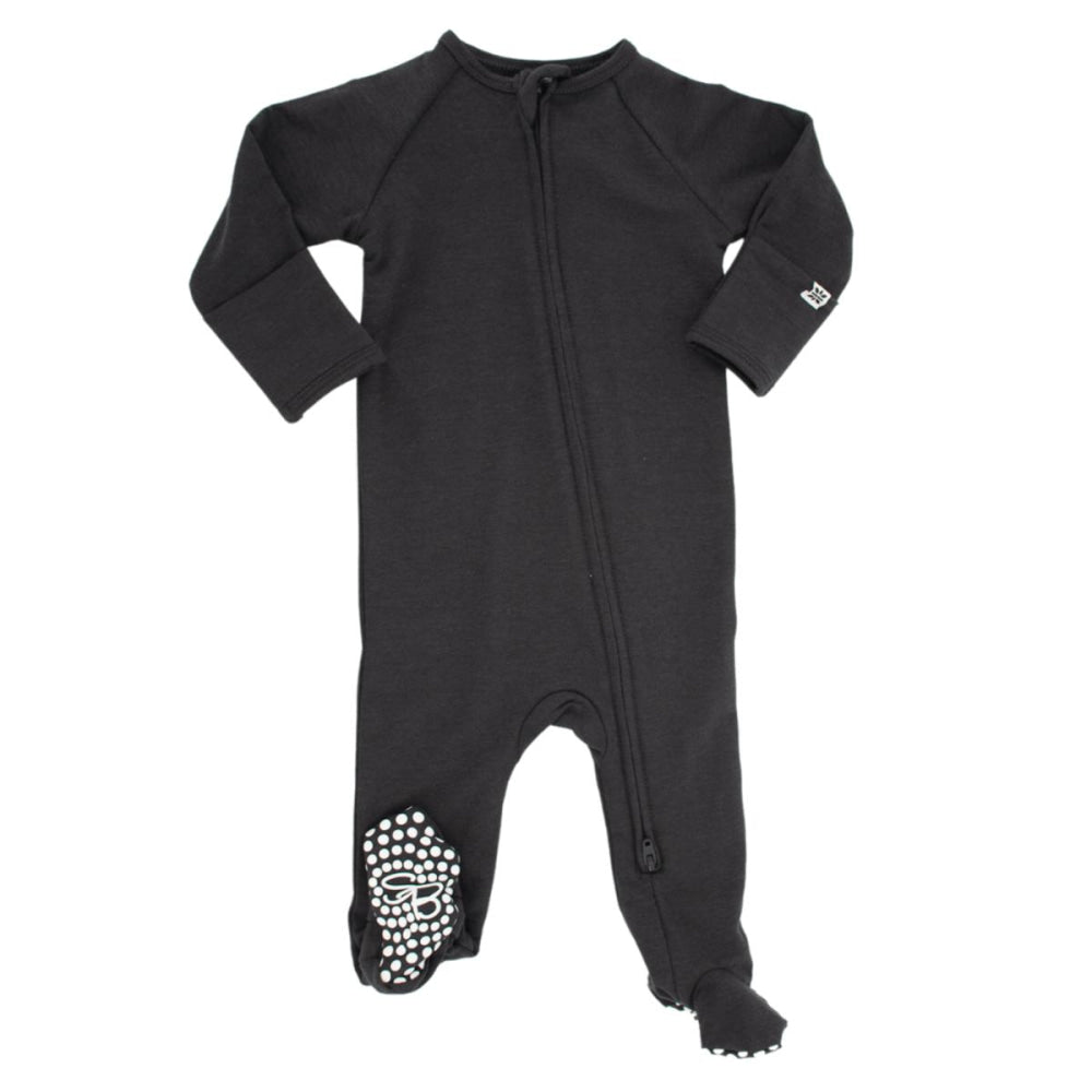 French Terry Zipper Footie - Charcoal Black - Pajamas