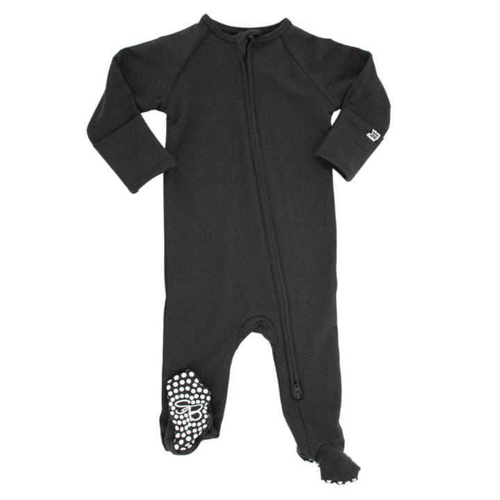 French Terry Zipper Footie - Charcoal Black - Pajamas