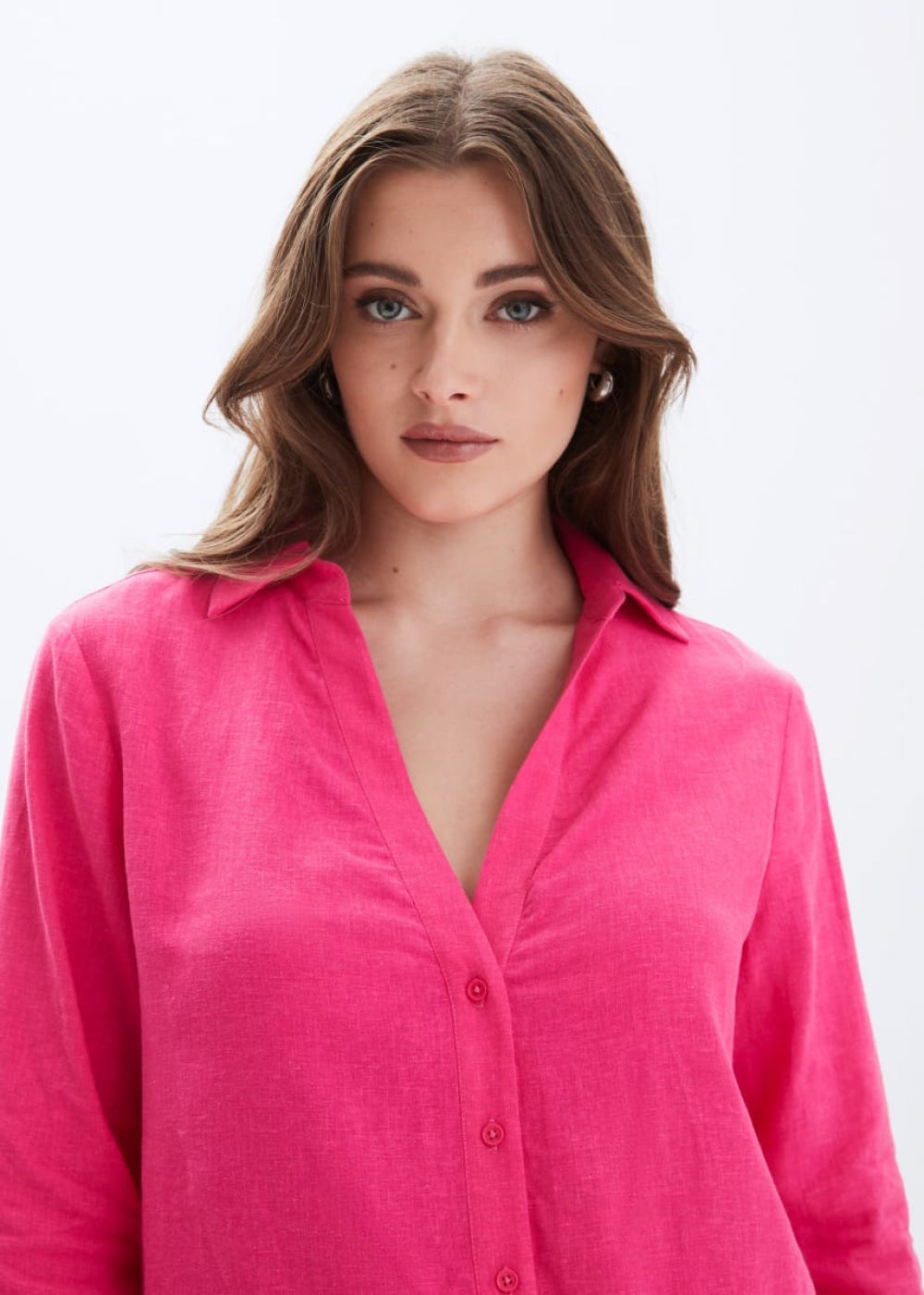 Frida Linen Button Up Shirt - Strawberry Pink - Button Down Shirt