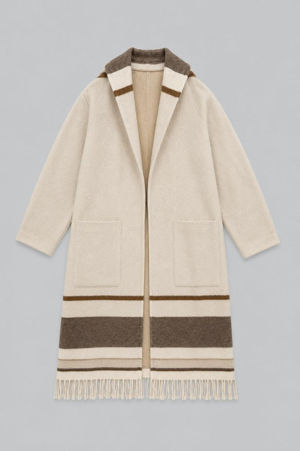 Fringe Robe Coat - Cream Multi - Coat