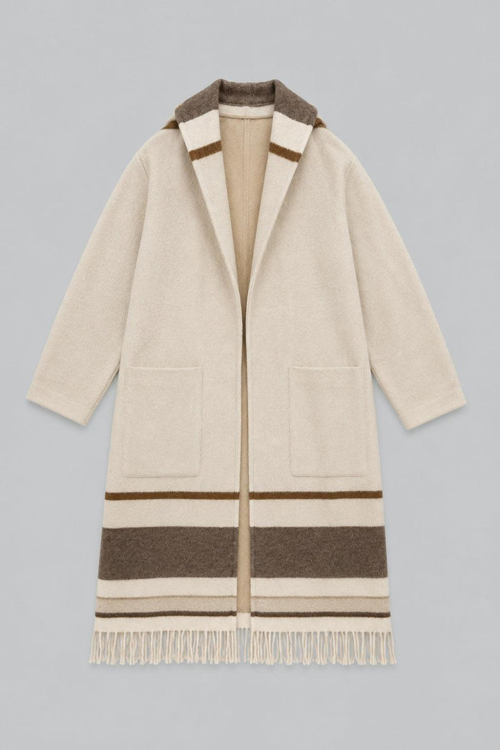 Fringe Robe Coat - Cream Multi - Coat