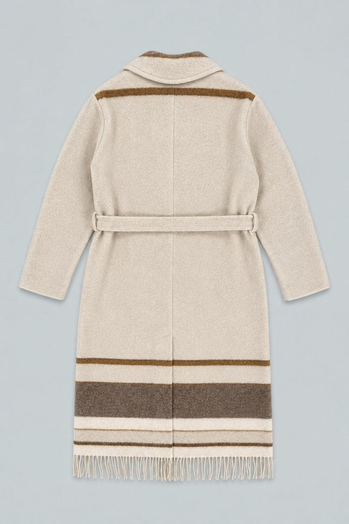 Fringe Robe Coat - Cream Multi - Coat