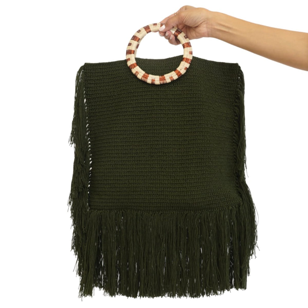 Fringe Werregue Bag - Green Olive - One Size - Tote