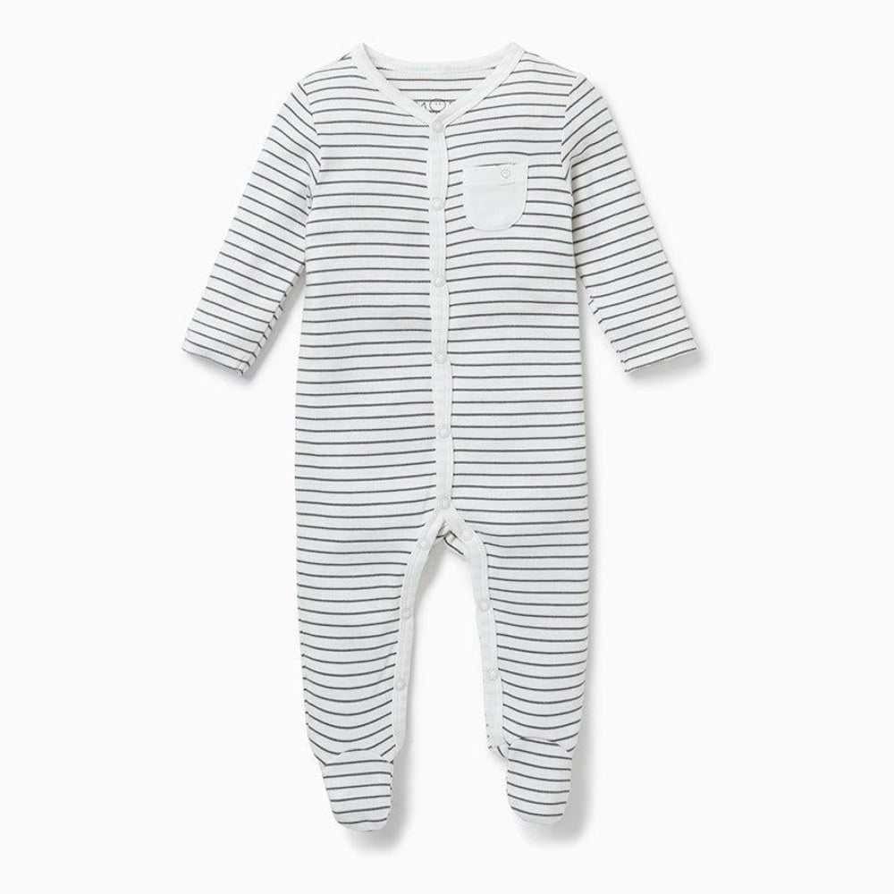 Front Opening Sleepsuit - Grey Stripe - FINAL SALE - 6-9m - Onesie