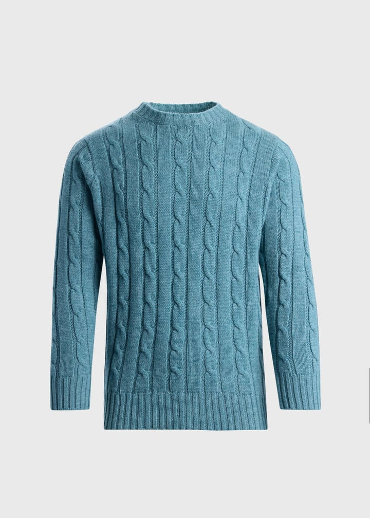 Cashmere Cable Crewneck Pullover - Seafoam Green