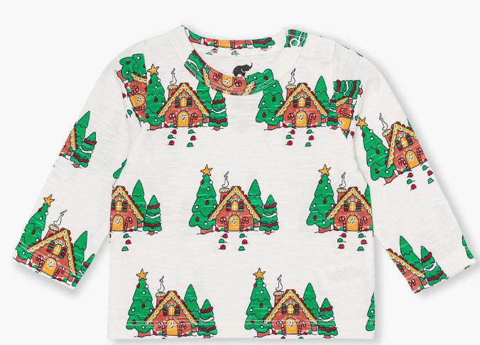 Long Sleeve Slub Jersey Crewneck Tee - Gingerbread House