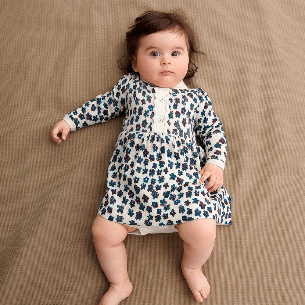 Baby Sweater Dress - Ecru/Indigo