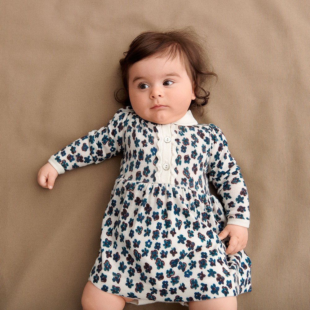 Baby Sweater Dress - Ecru/Indigo